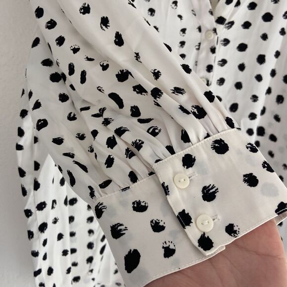 Worthington Petite Chiffon Button Down Shirt print black/white Size PL - Picture 3 of 5